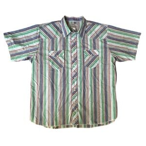 Vintage American Hero colorful Striped Western Snap Short Sleeve Shirt